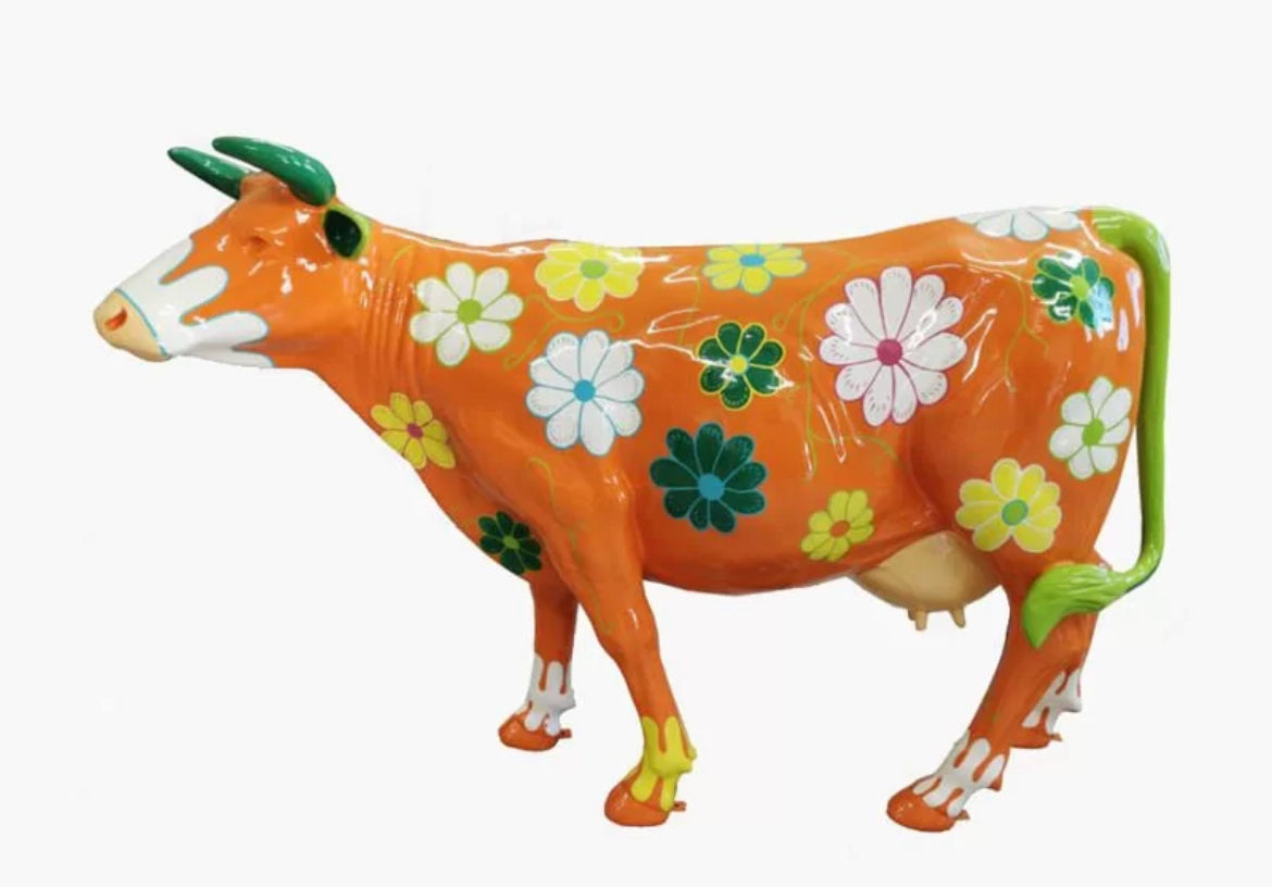 Kuhtag — À fleurs fond orange - grandeur nature (H155 x Long.215 cm)