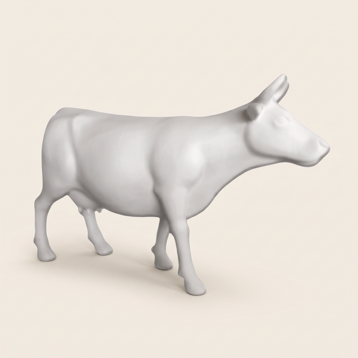 Vache en résine Kuhtag — Blanc mat prêt-à-peindre, grandeur nature H155 — photo studio