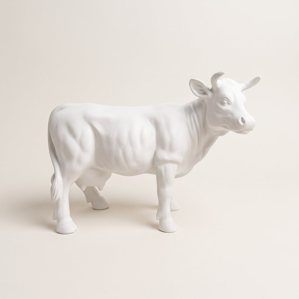 Vache en résine Kuhtag — Blanc mat prêt-à-peindre H45 cm — photo studio