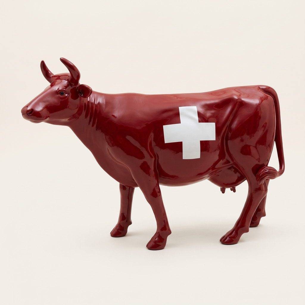 Vache en résine Kuhtag — Croix suisse, grandeur nature — photo studio