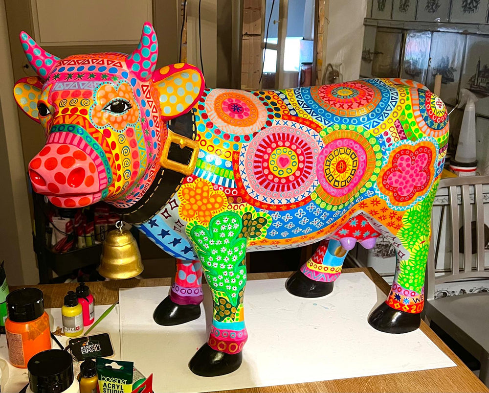 Vache Kuhtag peinte en pointillisme par une artiste