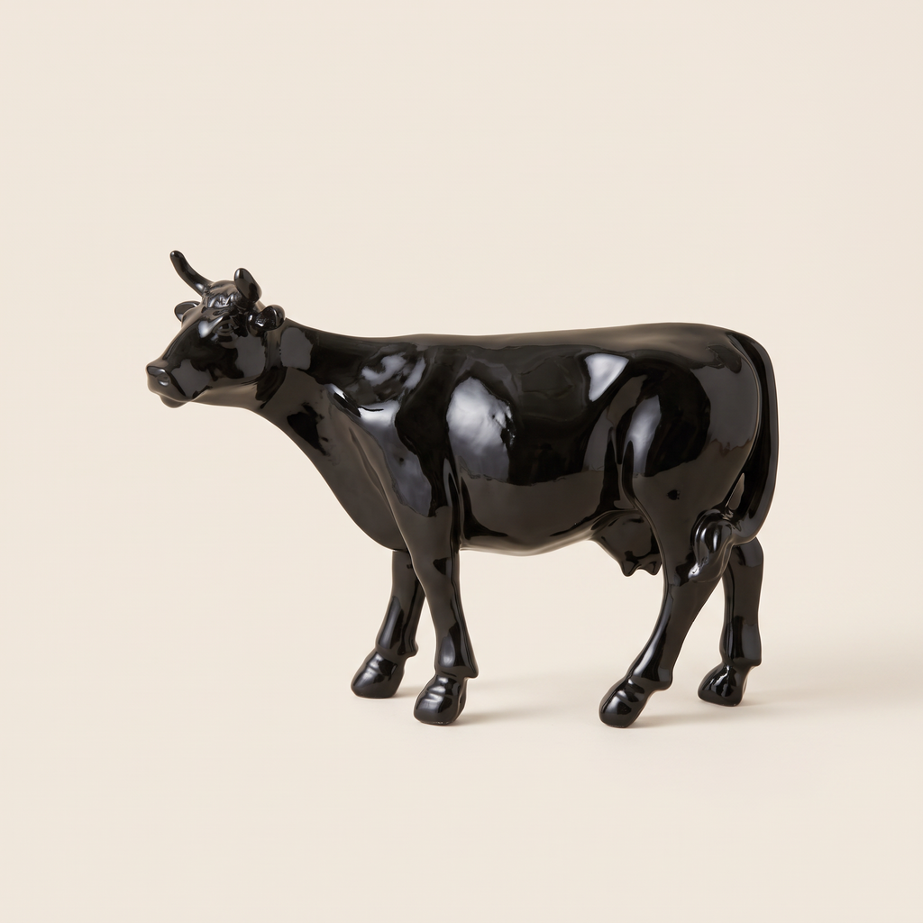 Vache noire brillante en résine H15 cm Kuhtag — photo studio